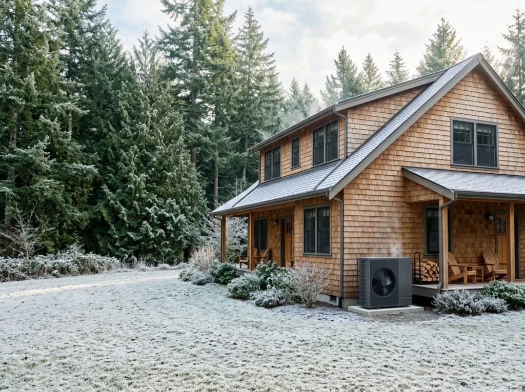 A heat pump running on a frosty Portland morning